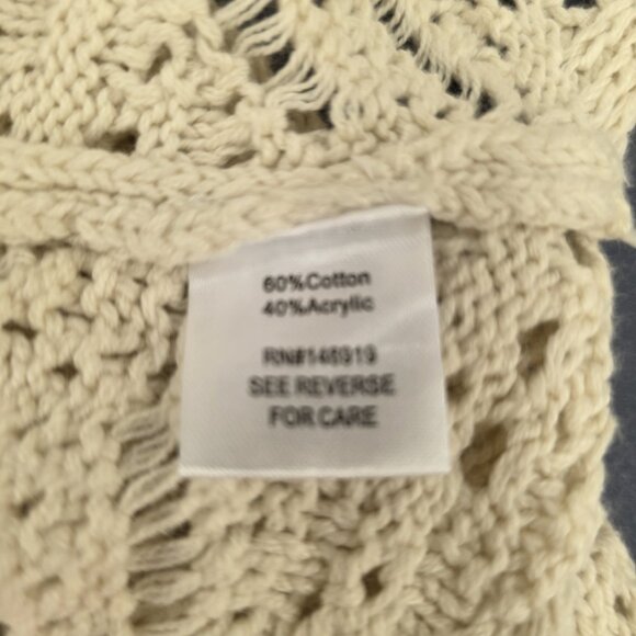 Freshmen Cream Crochet Long Duster Open Cardigan Sweater Size Medium - Picture 7 of 10